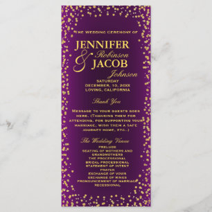 Wedding Program   Purple and Gold Confetti