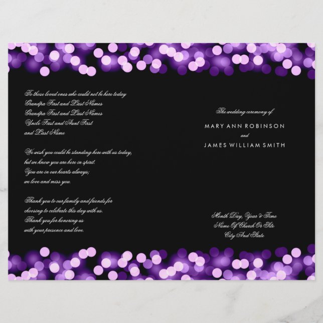Wedding Program Purple Hollywood Glam (Front)