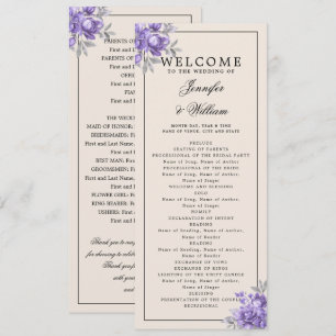 Wedding Program Purple Natural Rustic Floral