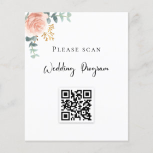 Wedding program QR code blush floral eucalyptus Flyer