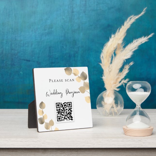 Wedding program QR code eucalyptus golden fall Plaque (Insitu)