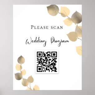 Wedding program QR code eucalyptus golden Poster