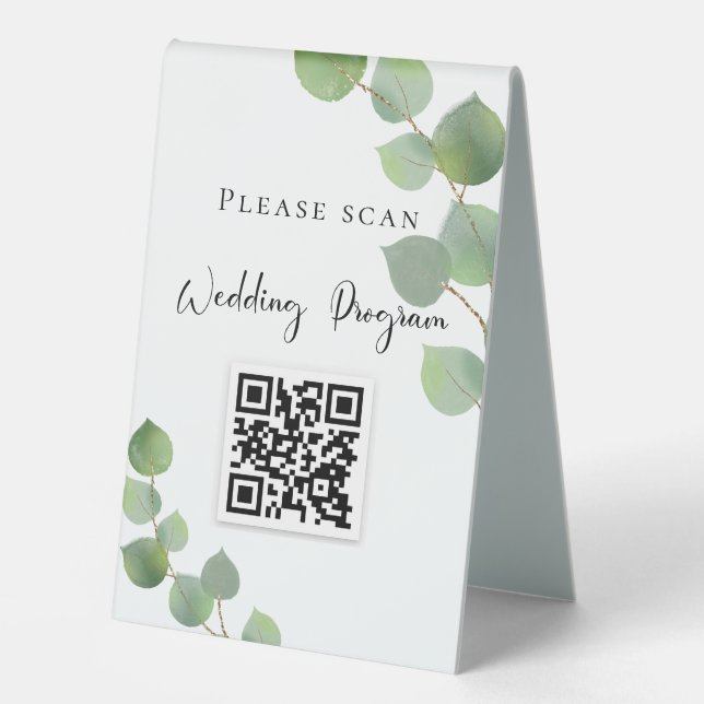 Wedding program QR code eucalyptus greenery  (Front)