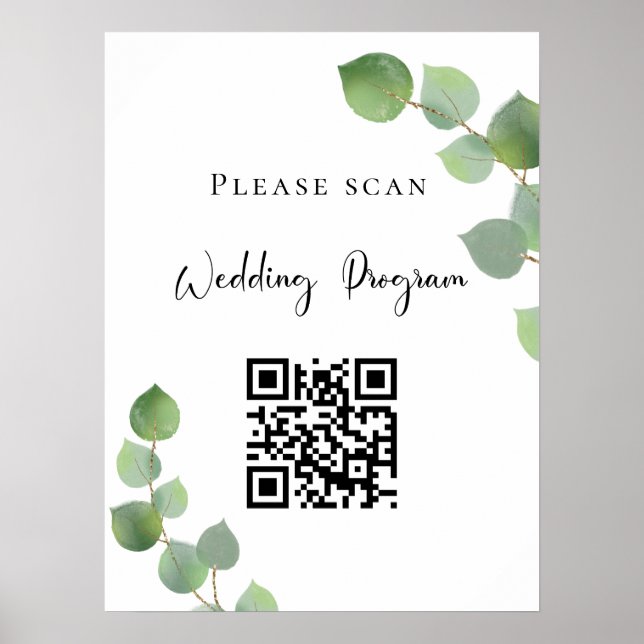 Wedding program QR code eucalyptus greenery Poster (Front)