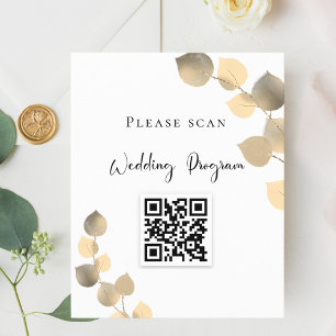 Wedding program QR code golden eucalyptus