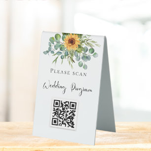 Wedding program QR code sunflowers eucalyptus