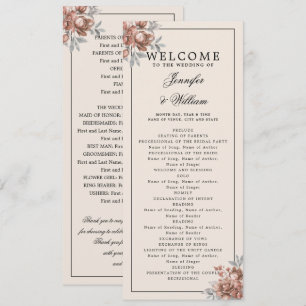 Wedding Program Rose Gold Natural Rustic Floral