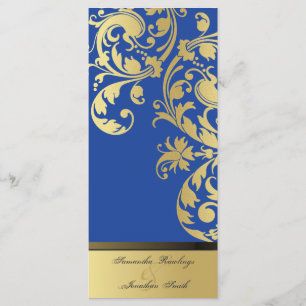 Wedding Program - Royal Blue & Gold Shimmer Floral