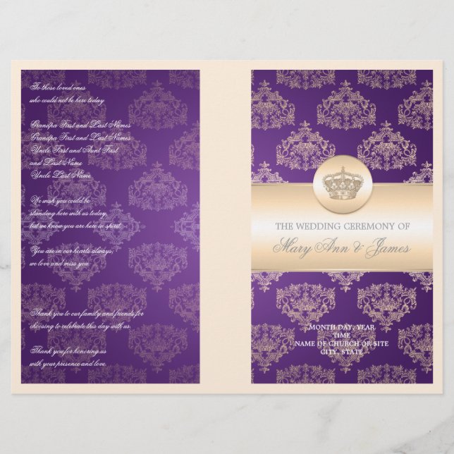 Wedding Program Royal Crown Purple (Front)