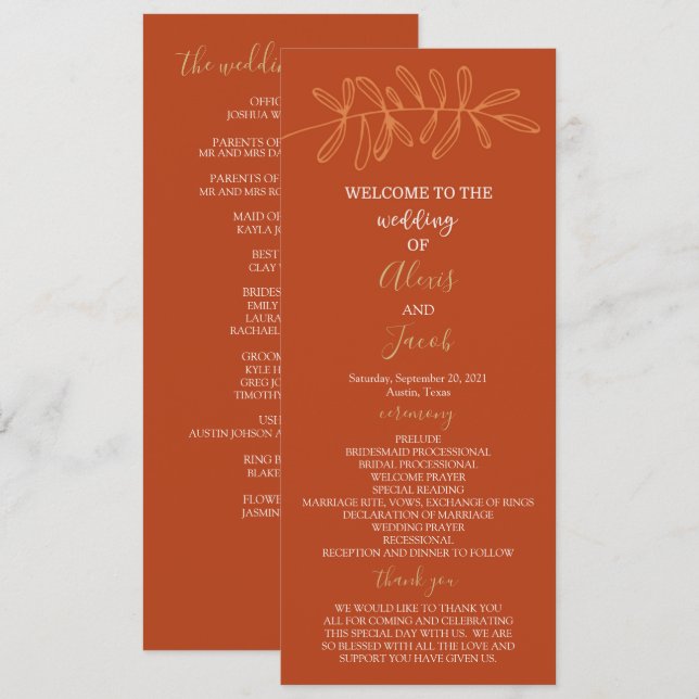Wedding Program - Rust (Front/Back)