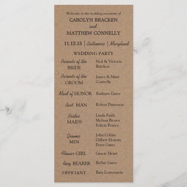 Wedding Program | Rustic Kraft Paper (Front)