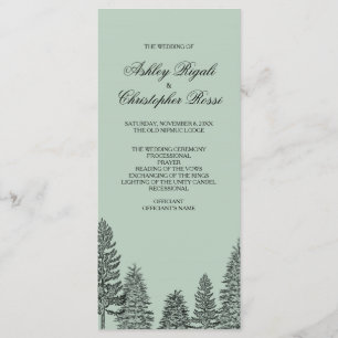 Wedding Program, Rustic Pine Tree - Green Program