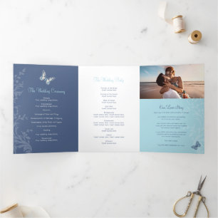 Wedding program shades of blue butterflies Tri-Fold programme