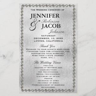 Wedding Program Silver and Diamonds Look