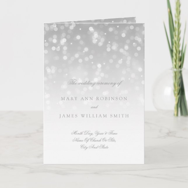 Wedding Program Silver Bokeh Sparkle Lights (Front)