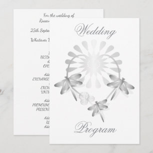 Wedding Program Silver Dragonflies Heart
