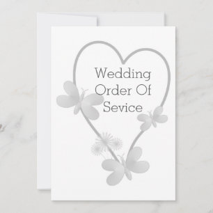 Wedding Program Silver Heart Butterflies