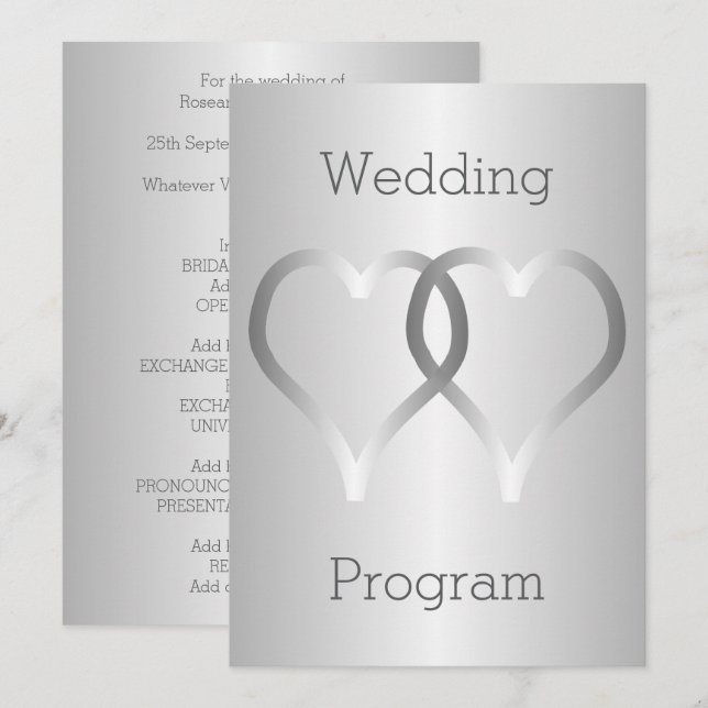 Wedding Program Silver Hearts (Front/Back)