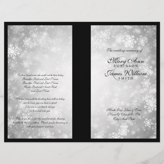 Wedding Program Silver Winter Wonderland Sparkle (Front)