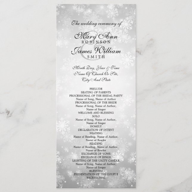 Wedding Program Silver Winter Wonderland Sparkle (Front)