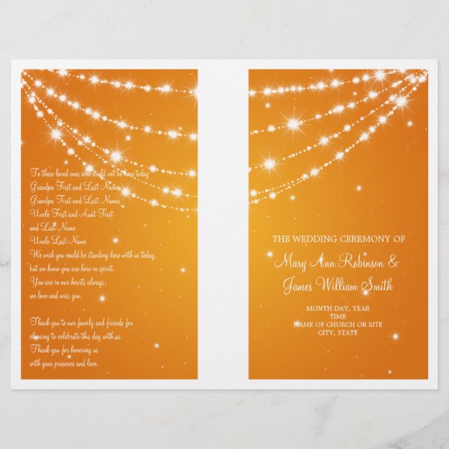 Wedding Program Sparkling Chain Orange (Front)