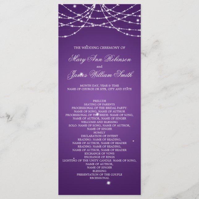 Wedding Program Sparkling String Purple (Front)