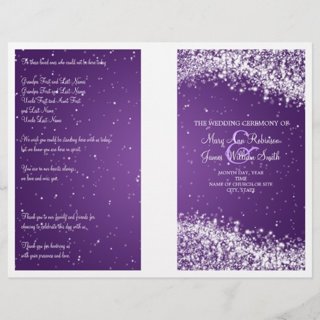 Wedding Program Sparkling Wave Purple (Front)