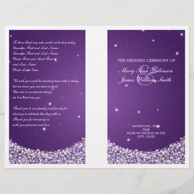 Wedding Program Star Sparkle Purple (Front)