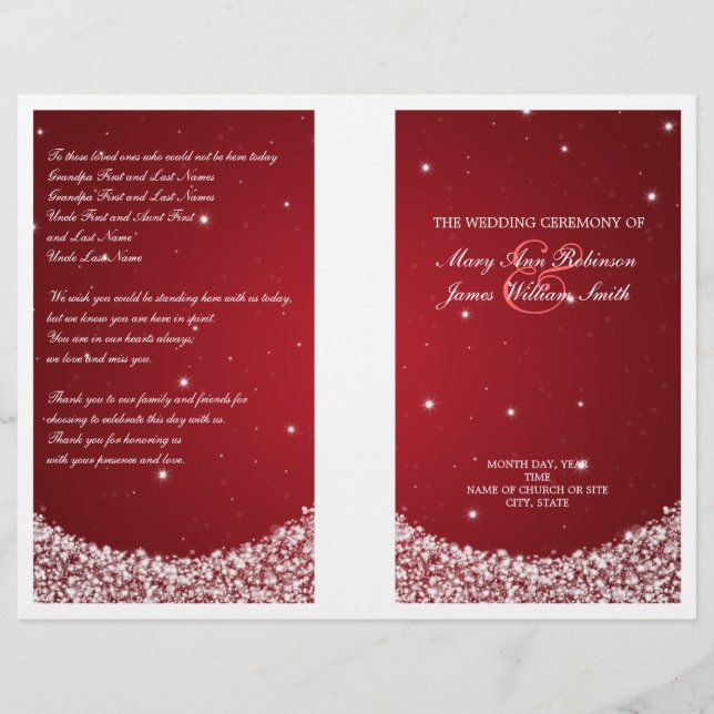 Wedding Program Star Sparkle Red (Front)