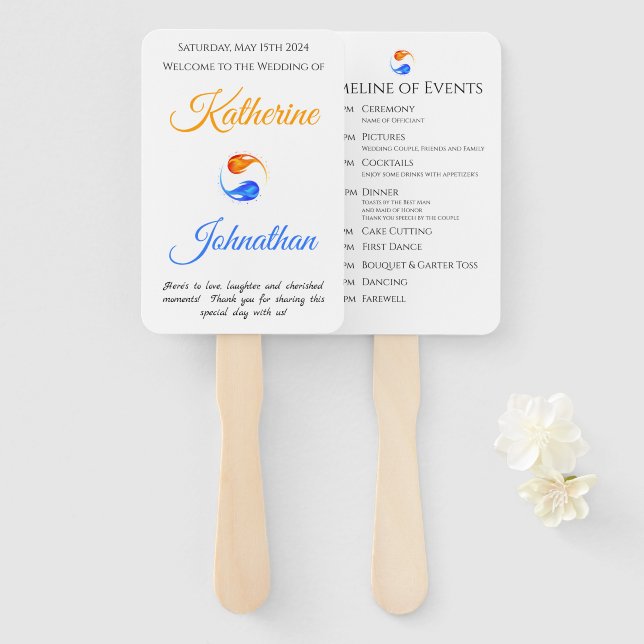 Wedding Program-Time of Events-Twin Flames- Hand Fan (Front and Back)
