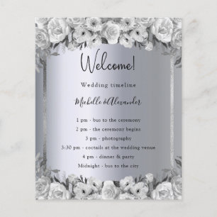 Wedding program timeline silver floral budget flyer
