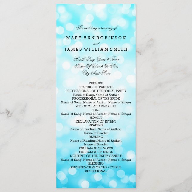 Wedding Program Turquoise Glitter Lights (Front)