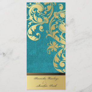 Wedding Program - Turquoise & Gold Shimmer Floral