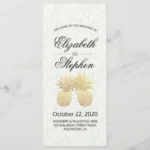 Wedding Program Vintage Gold Foil Pineapple Couple
