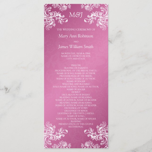 Wedding Program Vintage Swirls 2 Pink (Front)
