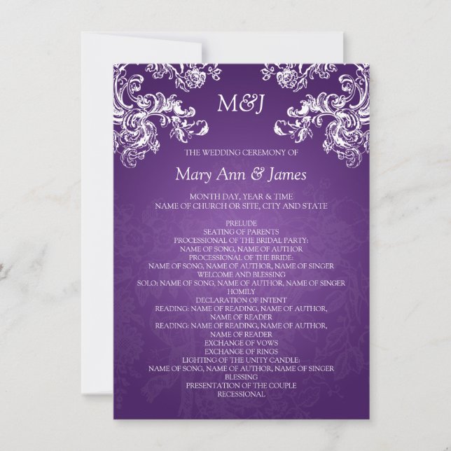 Wedding Program Vintage Swirls 2 Purple (Front)