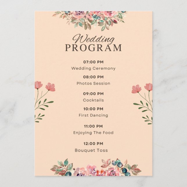 Wedding Program – Watercolor Floral Beige Design   (Front)