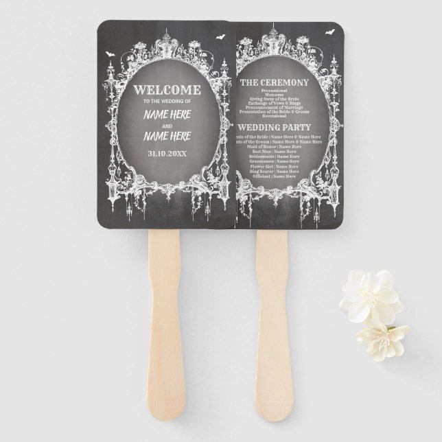 Wedding Programme Hand Fan Halloween Gothic Frame (Front and Back)