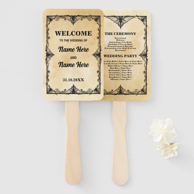 Wedding Programme Hand Fan Halloween Gothic Frame (Front and Back)