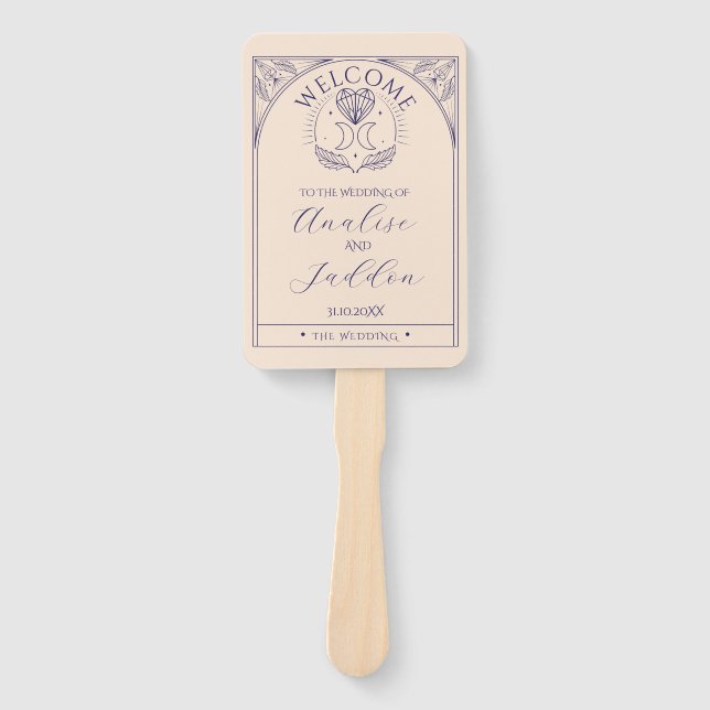 Wedding Programme Hearts Crystals Tarot Moon Stars Hand Fan (Front)