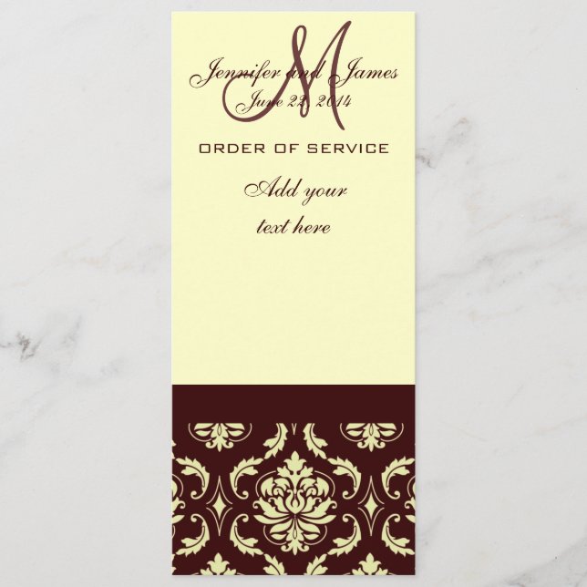Wedding Programs Brown Cream Damask (Front)