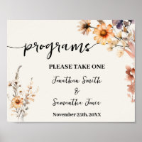 Wedding Programs Ceremony Autumn Wildflowers Sign