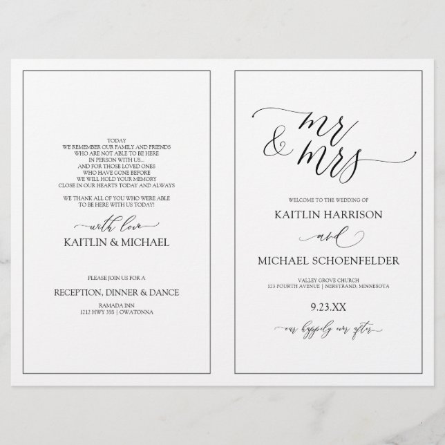 Wedding Programs Elegant Skinny Calligraphy Black (Front)