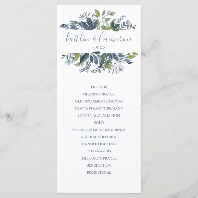 Wedding Programs - Painted Greenery (Dusty Blue) (Front)