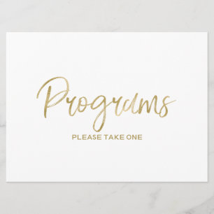 Wedding "Programs" Sign   Stylish Hand Gold Invitation