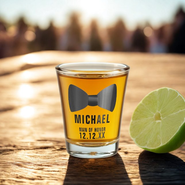 Wedding Proposal Man of Honour Bow Tie Shot Glass (A black bow tie shot glass for your Man of Honor or any member of your wedding party)