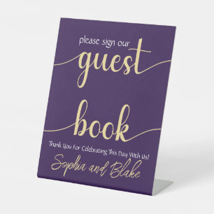 Wedding Purple and Gold Guest Book Pedestal Sign