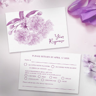 Wedding purple blossom floral RSVP card