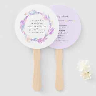 Wedding purple boho feather art program fans