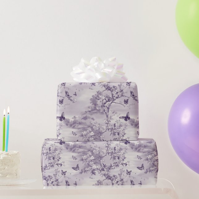 Wedding Purple Butterflies On Purple Background Wrapping Paper (Party Gifts)
